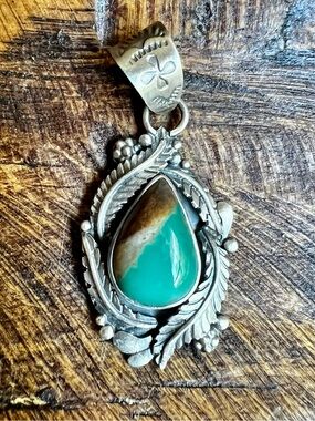 Fox Turquoise Sterling Silver Pendant Southwestern Leaf